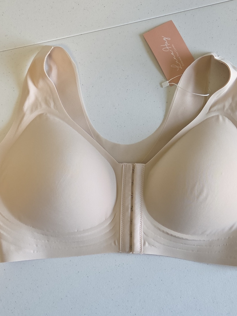 2XL Nude Front-Closure Hook & Eye Seamless Comfort Posture Bra Padded Wireless